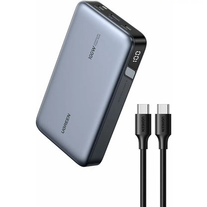 Externí baterie UGREEN PB720 Nexode, 20000mAh, 100W, QC + PD, 1 x USB-A - 2 x USB-C, Šedá, Přepečetěná