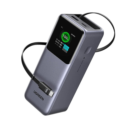 Externí baterie UGREEN PB726 (55987B), 20000mAh, 165W, QC + PD, 1 x USB-A - 2 x USB-C, šedá