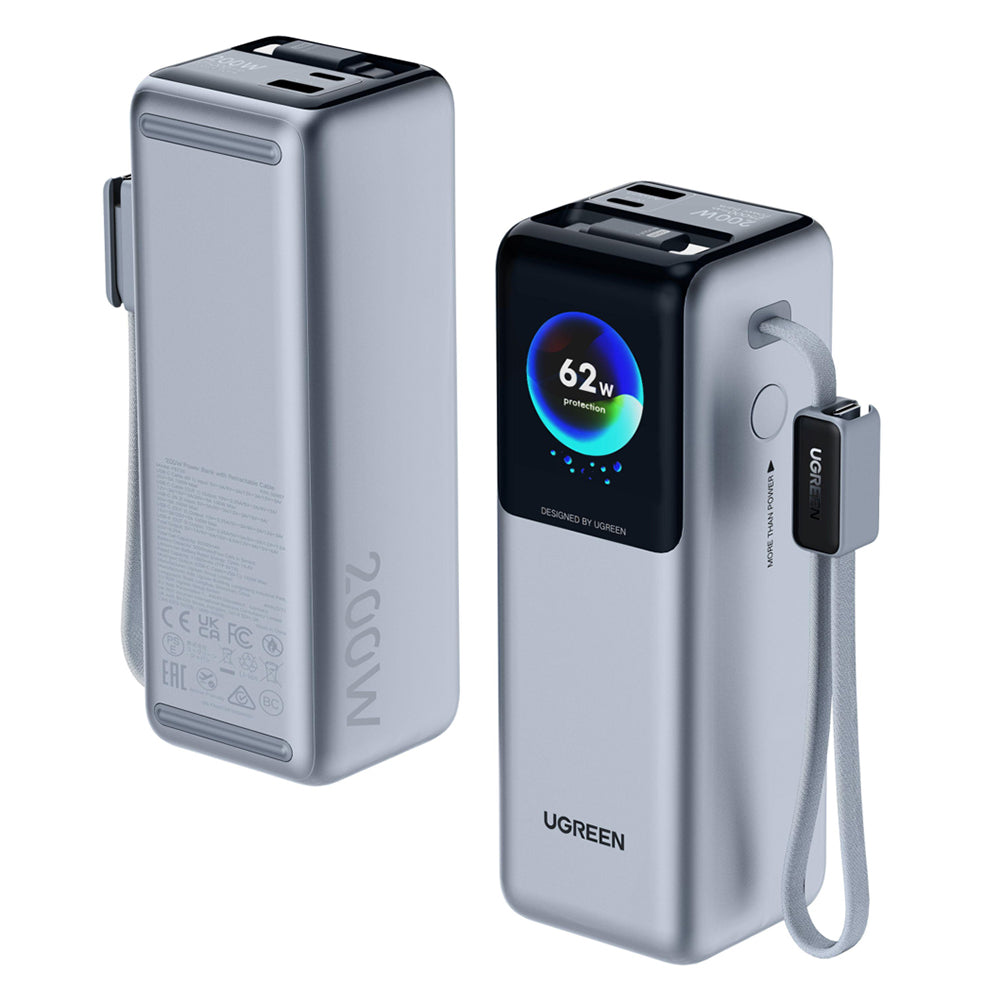 Externí baterie UGREEN PB728 (75702B), 25000mAh, 200W, QC + PD, 1 x USB-A - 3 x USB-C, Šedá