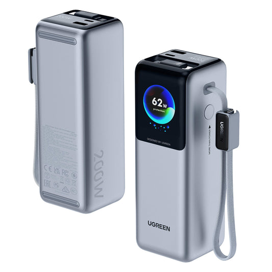 Externí baterie UGREEN PB728 (75702B), 25000mAh, 200W, QC + PD, 1 x USB-A - 2 x USB-C, Šedá