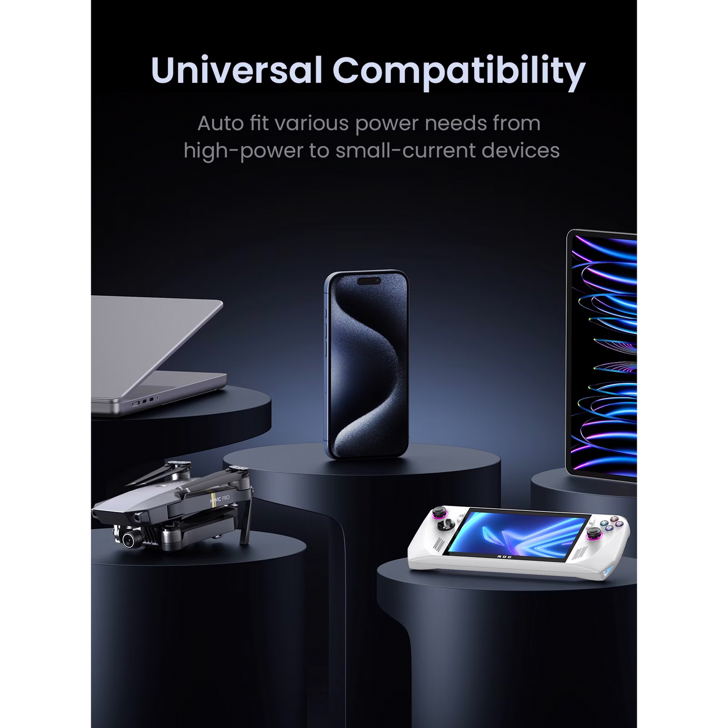Externí baterie UGREEN PB770, 48000mAh, 300W, QC + PD, 2 x USB-A - 3 x USB-C, Šedá, Znovu zabalená