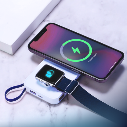 Externí bezdrátová baterie 3MK PastelUp, 10000mAh, 22.5W, QC + PD + FQI, 1 x USB-A - 1 x USB-C - 2 x QI, Bílá