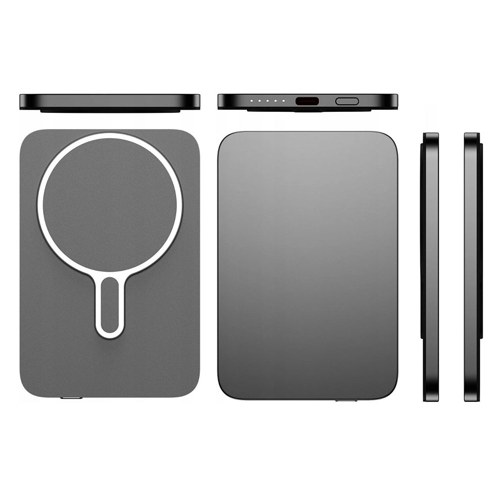 Bezdrátová externí baterie 3MK MagSnap Go, 5000mAh, 20W, PD + FQI, 1 x QI - 1 x USB-C, šedá