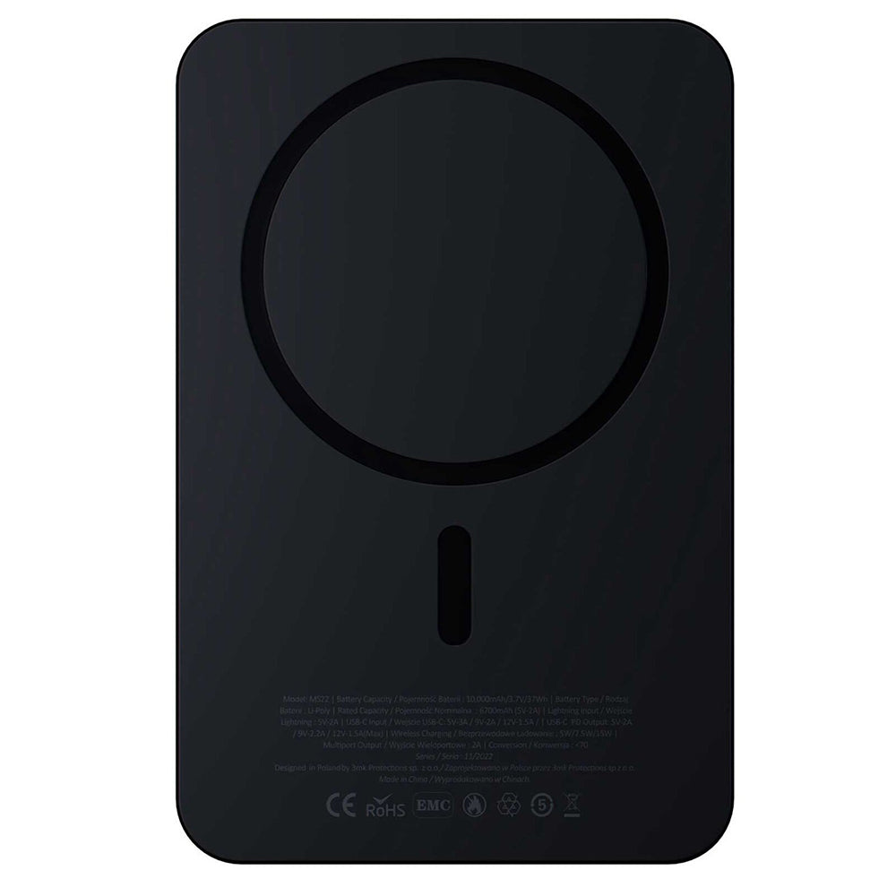Externí bezdrátová baterie 3MK MagSynergy Ni+, 5000mAh, 22.5W, PD + FQI, 1 x QI - 1 x USB-C, černá