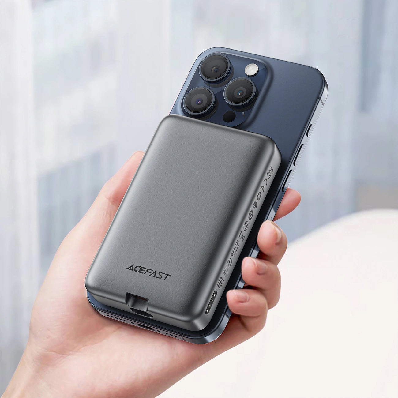 Bezdrátová externí baterie Acefast M10, 10000mAh, 30W, PD + FQI, 1 x QI - 2 x USB-C, Černá