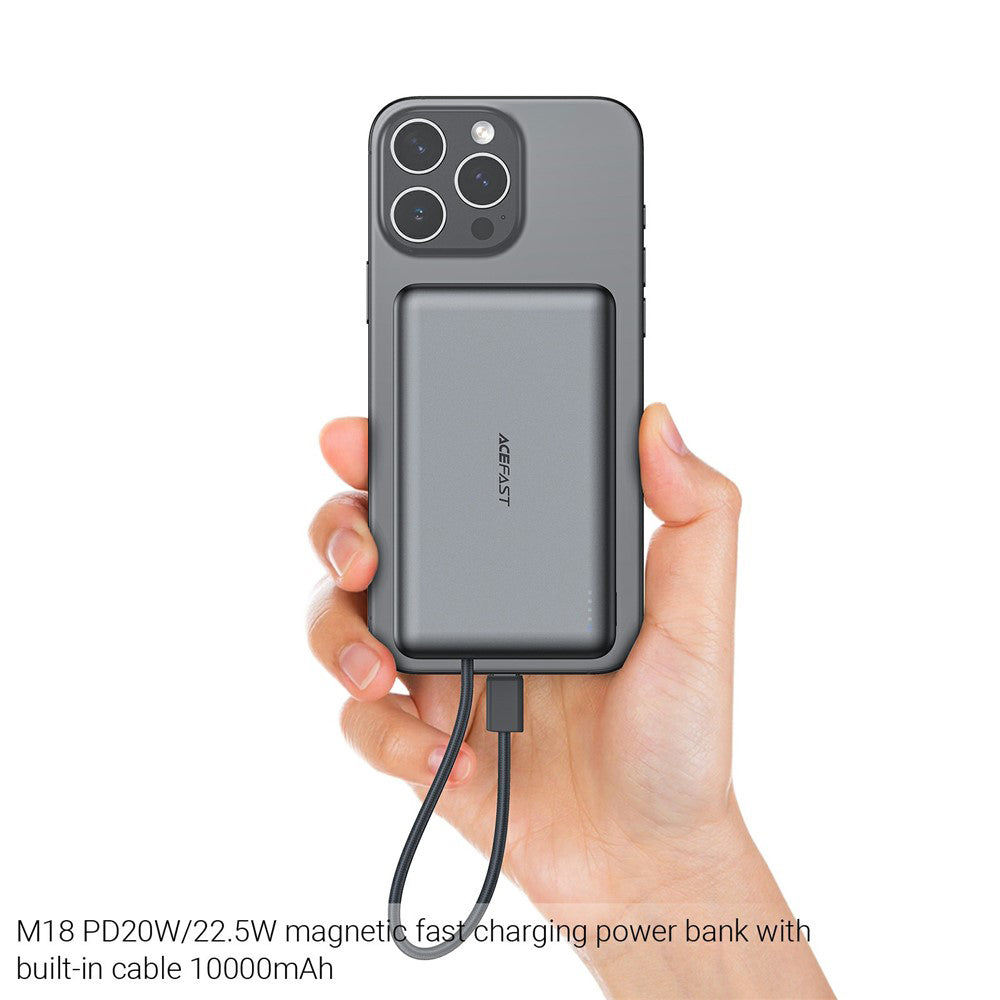 Bezdrátová externí baterie Acefast M18, 10000mAh, 22.5W, PD + FQI, 1 x QI - 2 x USB-C, černá.