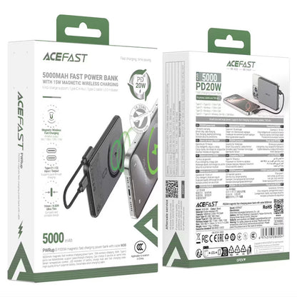 Bezdrátová externí baterie Acefast M30, 5000mAh, 20W, PD + FQI, 1 x QI - 2 x USB-C, černá