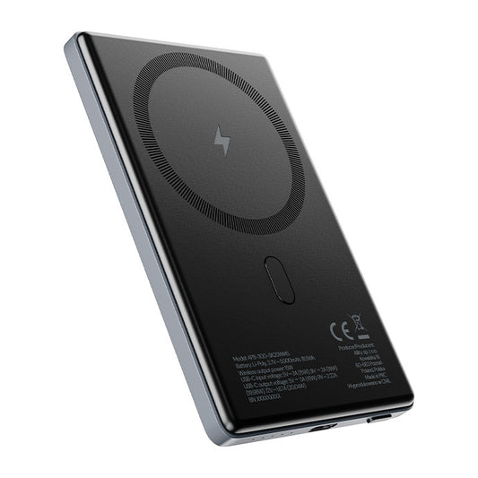 Bezdrátová externí baterie Allity. APB-300, 5000mAh, 20W, PD + QC, 1 x QI - 1 x USB-C, šedá