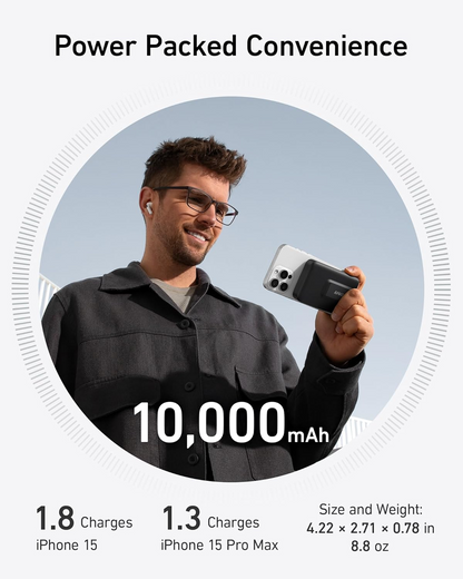 Externí bezdrátová baterie Anker MagGo, 10000mAh, 27W, PD + FQI, 1 x QI - 1 x USB-C, Černá A1654011