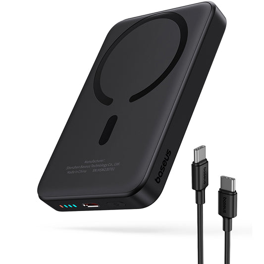 Externí bezdrátová baterie Baseus Magnetic Mini, 10000mAh, 20W, PD + FQI, 1 x QI - 1 x USB-C, Černá P10059001113-00