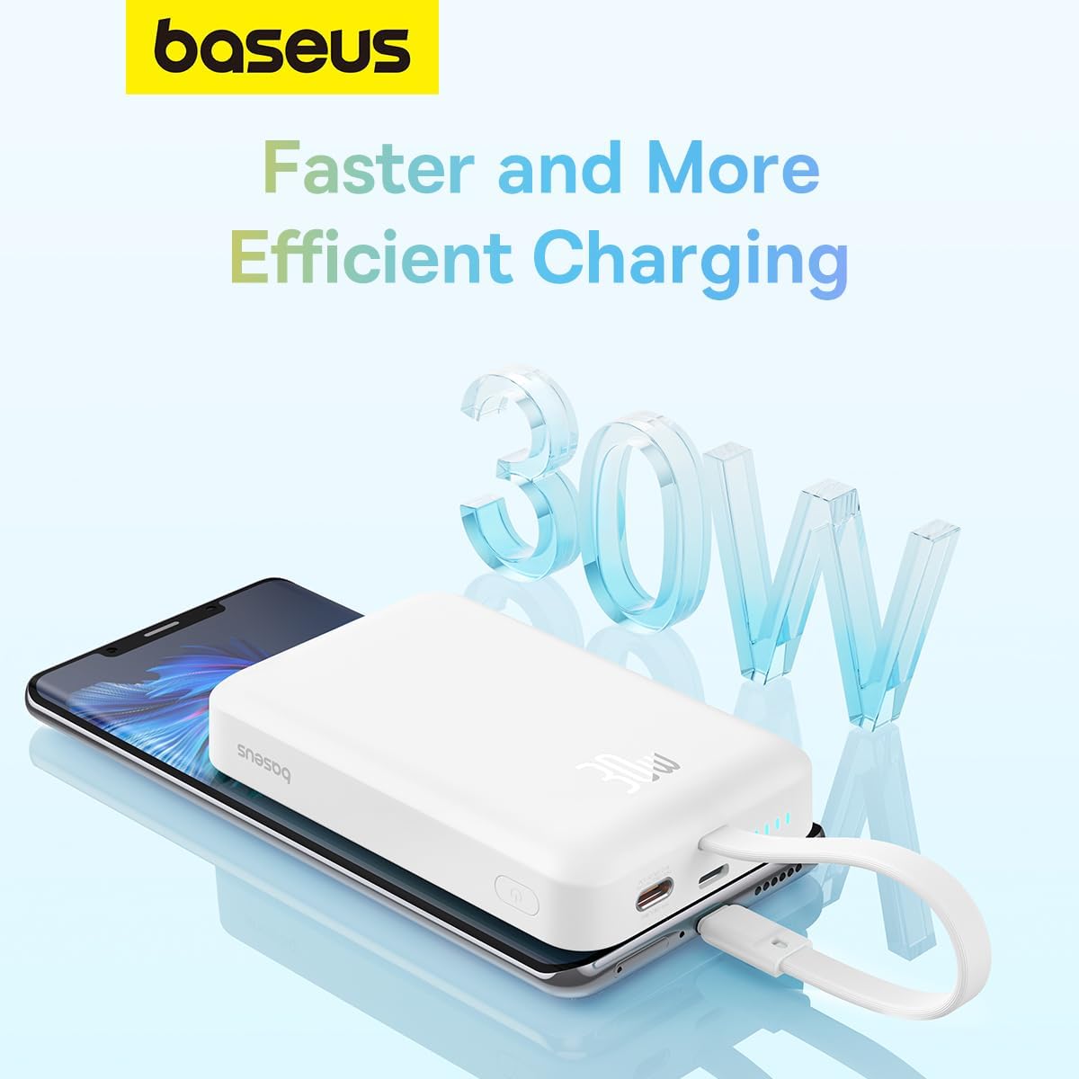 Externí bezdrátová baterie Baseus Magnetic Mini, 10000mAh, 30W, PD + FQI, 1 x QI - 2 x USB-C, bílá P1002210B223-00