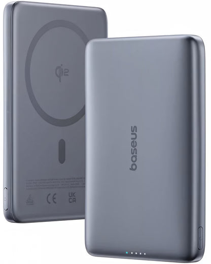 Externí bezdrátová baterie Baseus PicoGo AM41, 10000mAh, 27W, PD + FQI, 1 x QI - 1 x USB-C, šedá E0027200
