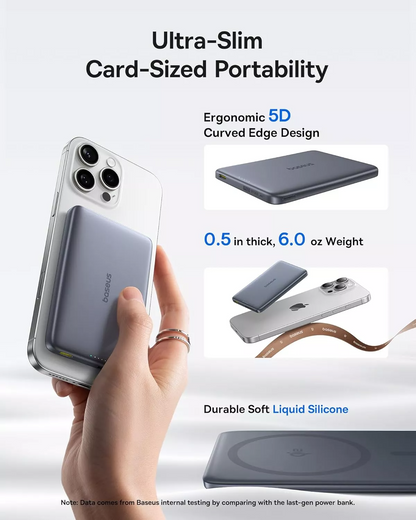 Externí bezdrátová baterie Baseus PicoGo AM41, 10000mAh, 27W, PD + FQI, 1 x QI - 1 x USB-C, šedá E0027200
