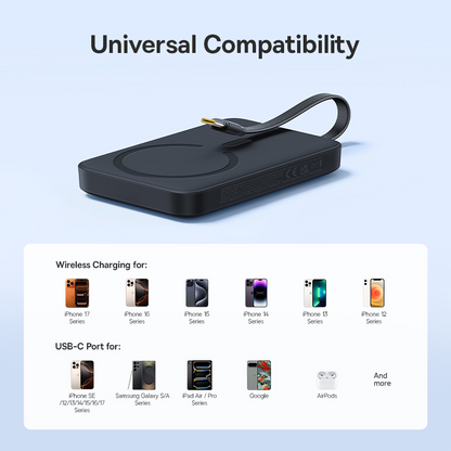 Bezdrátová powerbanka Baseus EnerFill FM11, 10 000 mAh, 30 W, PD + FQI, 1× QI – 2× USB-C, černá E0028904