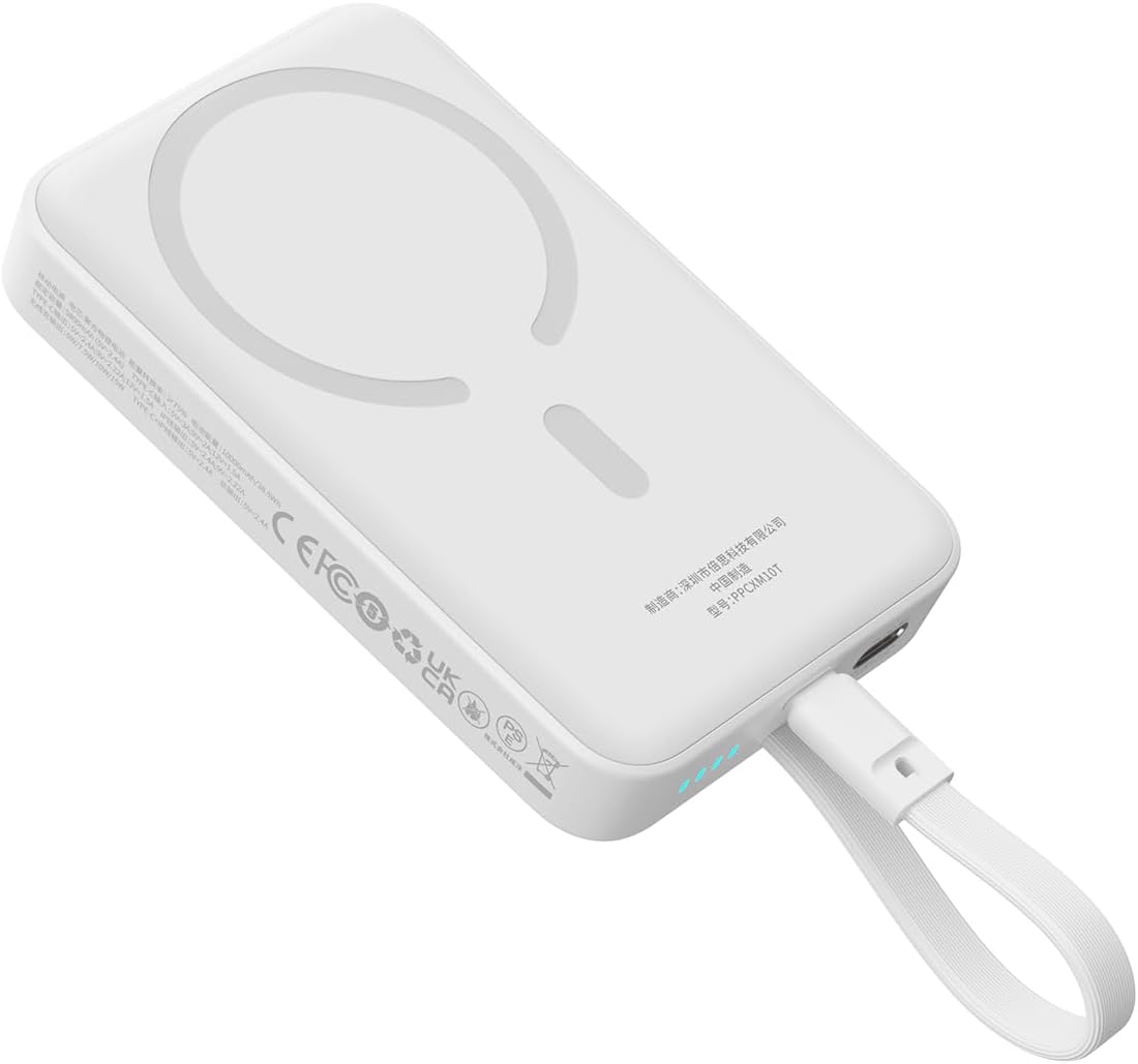 Externí bezdrátová baterie Baseus Magnetic Mini, 10000mAh, 30W, PD + FQI, 1 x QI - 2 x USB-C, bílá P1002210B223-00