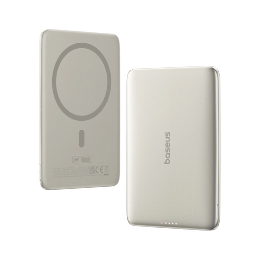 Bezdrátová externí baterie Baseus PicoGo AM41, 5000mAh, 20W, PD + FQI, 1 x QI - 1 x USB-C, Béžová