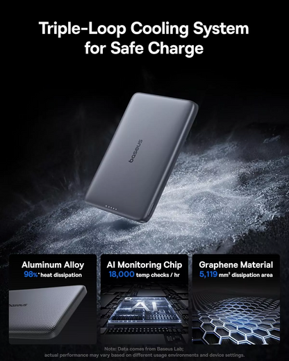 Externí bezdrátová baterie Baseus PicoGo AM41, 10000mAh, 27W, PD + FQI, 1 x QI - 1 x USB-C, šedá E0027200