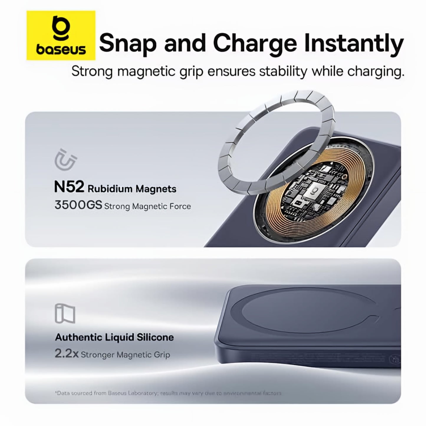 Bezdrátová externí baterie Baseus EnerFill FM11 Ultra-Mini, 10000mAh, 22.5W, PD + FQI, 1 x QI - 1 x USB-C, šedá E0026602