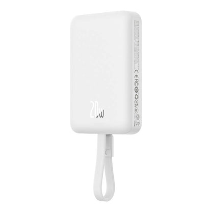 Baseus Magnetic Mini Wireless External Battery, 10000mAh, 20W, PD + FQI, 1 x Lightning - 1 x QI - 1 x USB-C, White P10022109223-00