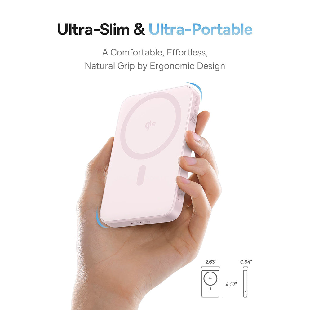 Bezdrátová externí baterie Baseus PicoGo, 5000mAh, 20W, PD + FQI, 1 x QI - 1 x USB-C, Růžová P10076800413-00