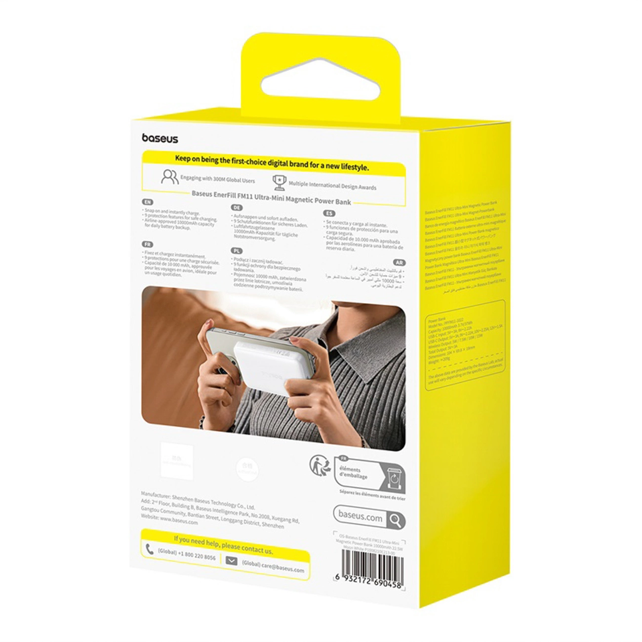 Externí bezdrátová baterie Baseus EnerFill FM11 Ultra-Mini, 10000mAh, 22.5W, PD + FQI, 1 x QI - 1 x USB-C, Bílá P1008210E213-00