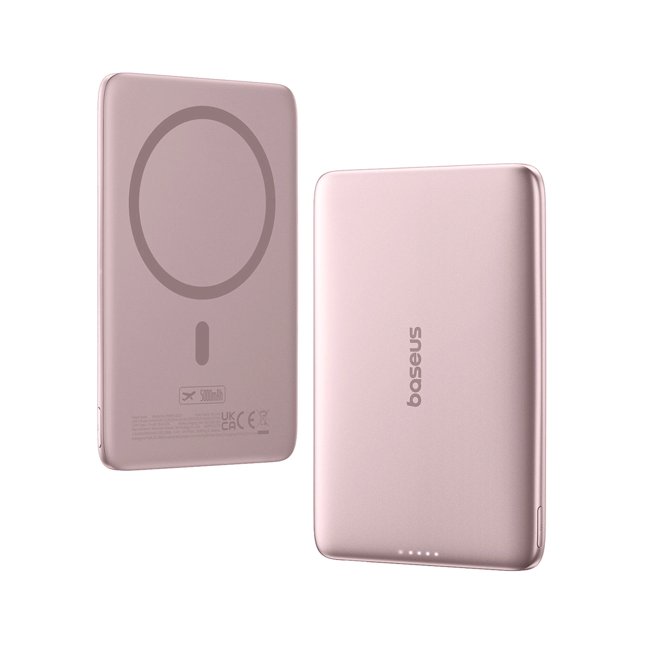 Externí bezdrátová baterie Baseus PicoGo AM41, 5000mAh, 20W, PD + FQI, 1 x QI - 1 x USB-C, Růžová