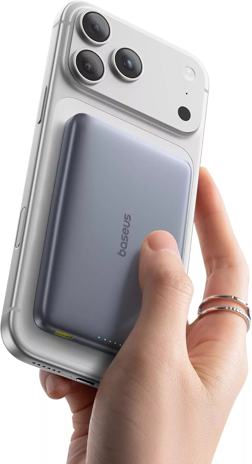 Externí bezdrátová baterie Baseus PicoGo AM41, 10000mAh, 27W, PD + FQI, 1 x QI - 1 x USB-C, šedá E0027200