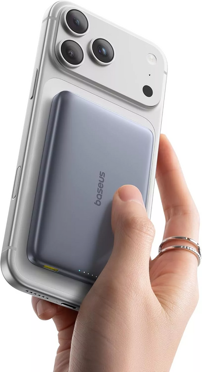 Externí bezdrátová baterie Baseus PicoGo AM41, 10000mAh, 27W, PD + FQI, 1 x QI - 1 x USB-C, šedá E0027200
