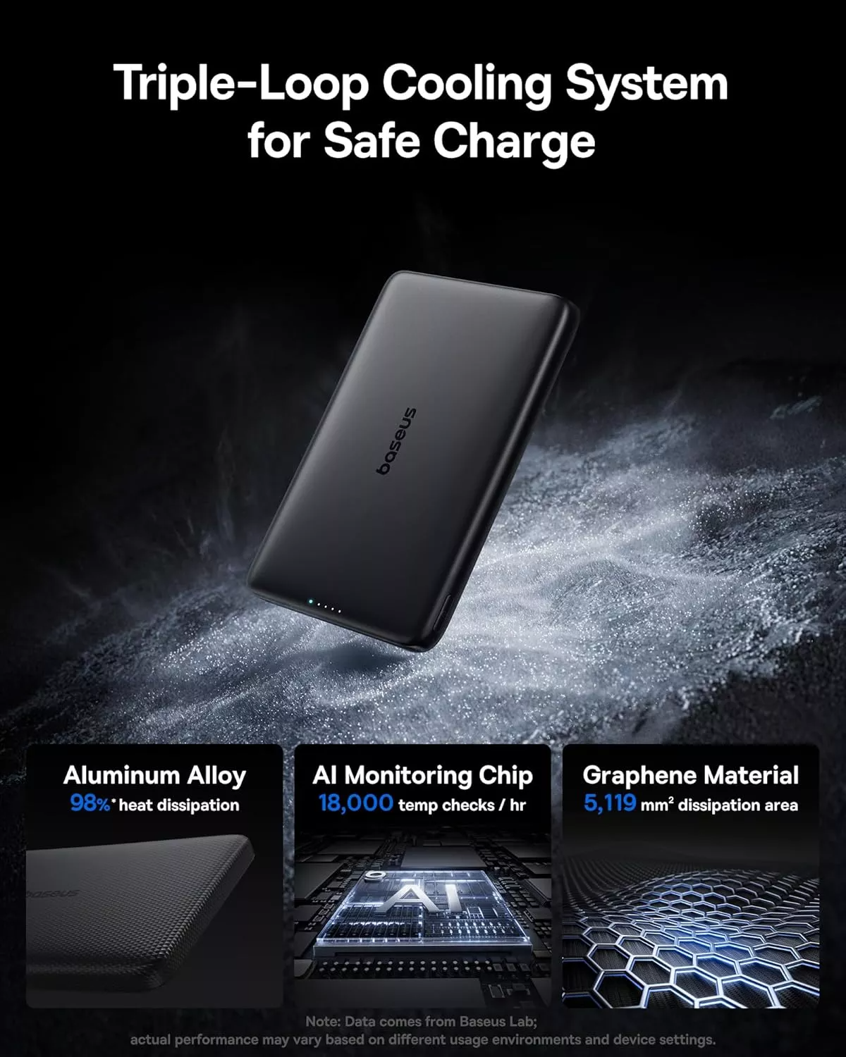 Bezdrátová externí baterie Baseus PicoGo AM41, 10000mAh, 27W, PD + FQI, 1 x QI - 1 x USB-C, Černá E0027201