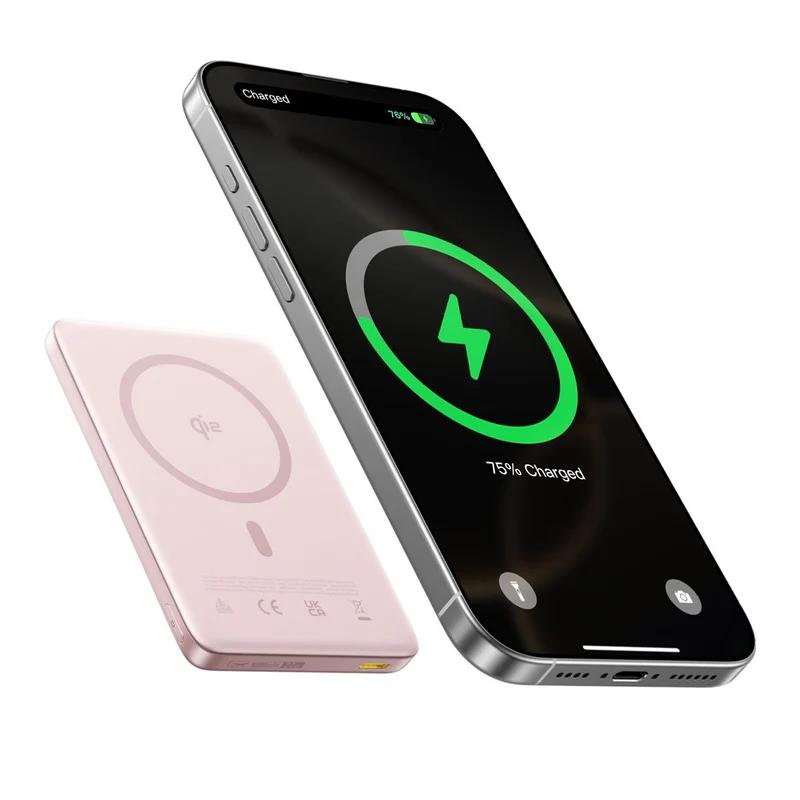 Externí bezdrátová baterie Baseus PicoGo AM41, 10000mAh, 27W, PD + FQI, 1 x QI - 1 x USB-C, Růžová E0027202