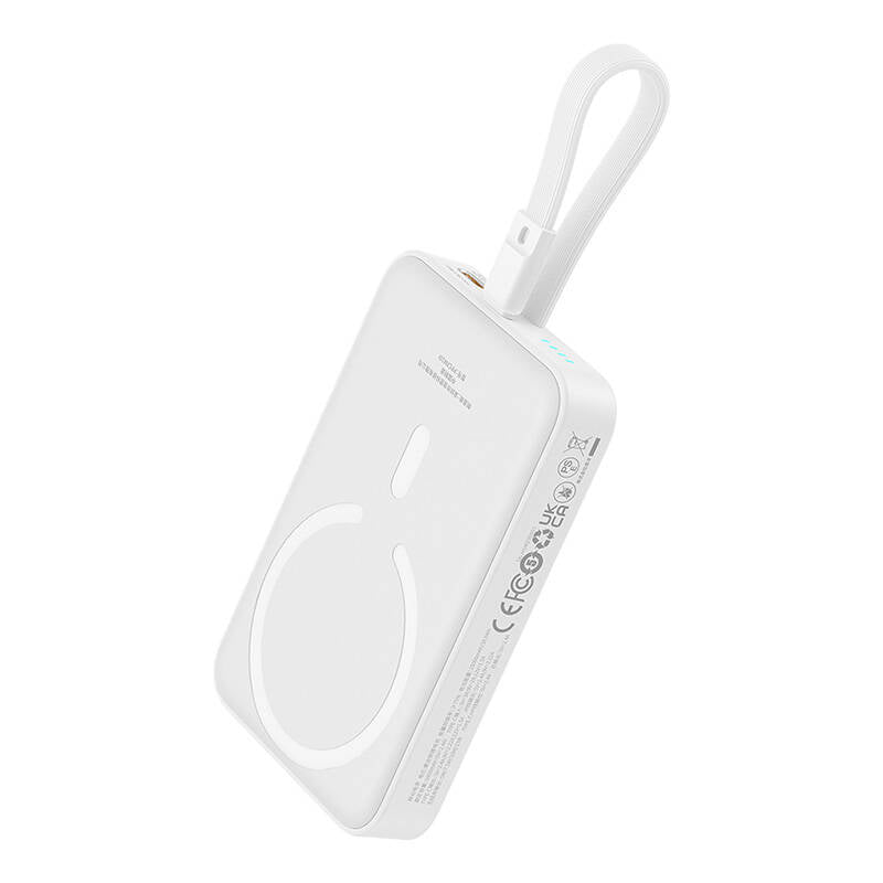 Baseus Magnetic Mini Wireless External Battery, 10000mAh, 20W, PD + FQI, 1 x Lightning - 1 x QI - 1 x USB-C, White P10022109223-00