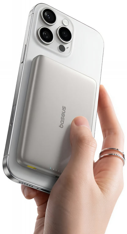 Bezdrátová externí baterie Baseus PicoGo AM41, 10000mAh, 27W, PD + FQI, 1 x QI - 1 x USB-C, béžová E0027203