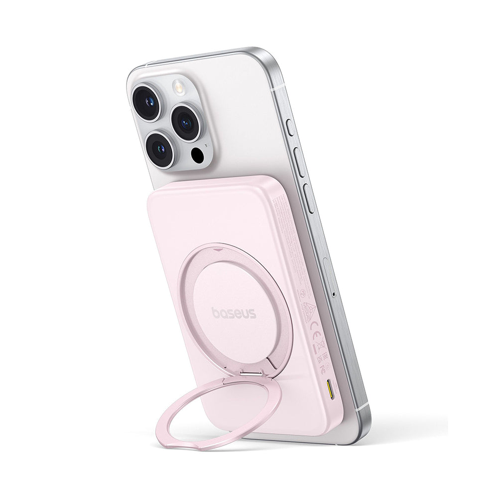 Bezdrátová externí baterie Baseus PicoGo, 5000mAh, 20W, PD + FQI, 1 x QI - 1 x USB-C, Růžová P10076800413-00