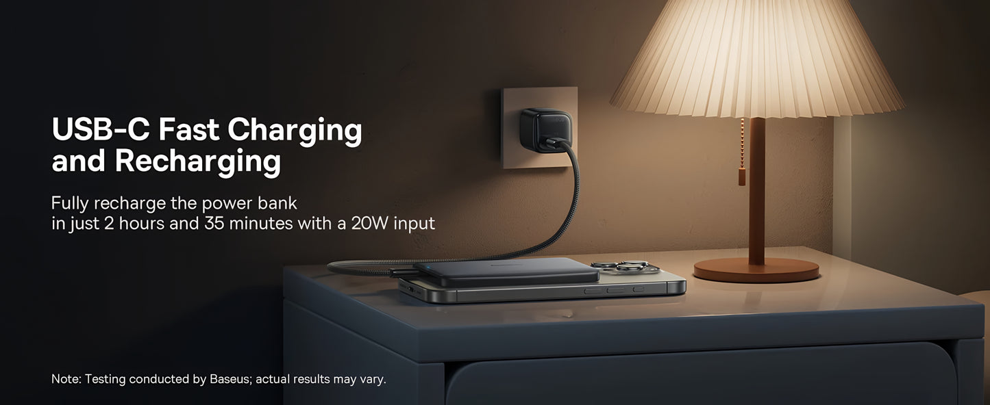 Bezdrátová externí baterie Baseus PicoGo AM41, 10000mAh, 27W, PD + FQI, 1 x QI - 1 x USB-C, béžová E0027203