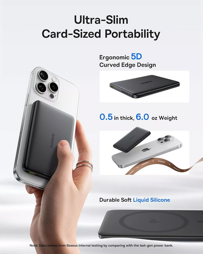 Bezdrátová externí baterie Baseus PicoGo AM41, 10000mAh, 27W, PD + FQI, 1 x QI - 1 x USB-C, Černá E0027201