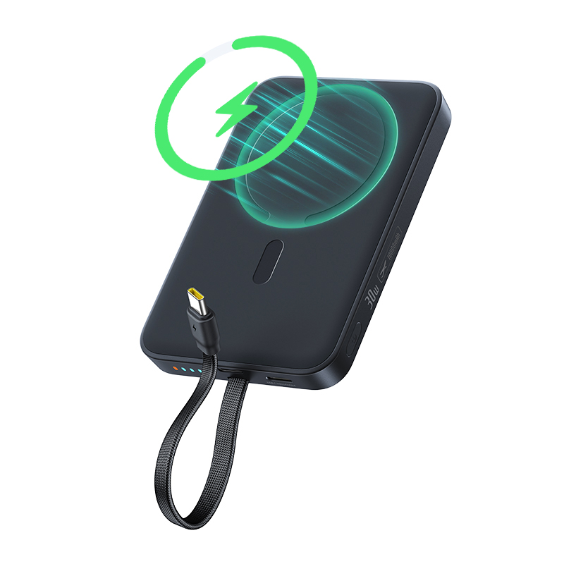 Bezdrátová powerbanka Baseus EnerFill FM11, 10 000 mAh, 30 W, PD + FQI, 1× QI – 2× USB-C, černá E0028904
