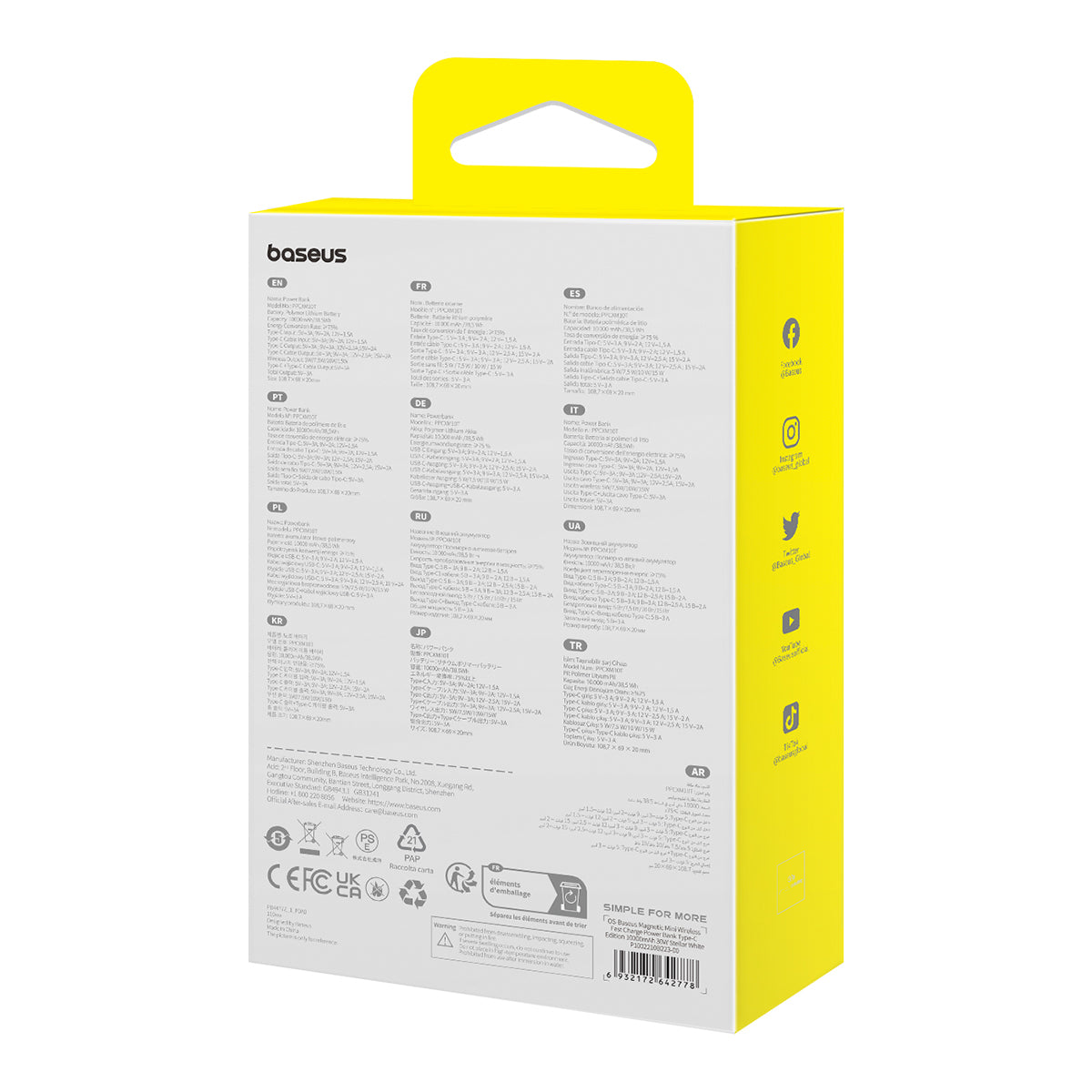 Externí bezdrátová baterie Baseus Magnetic Mini, 10000mAh, 30W, PD + FQI, 1 x QI - 2 x USB-C, bílá P1002210B223-00