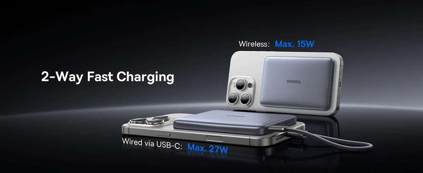 Bezdrátová externí baterie Baseus PicoGo AM41, 10000mAh, 27W, PD + FQI, 1 x QI - 1 x USB-C, béžová E0027203