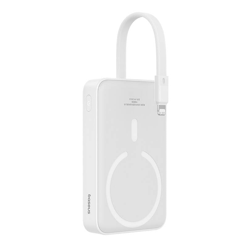 Baseus Magnetic Mini Wireless External Battery, 10000mAh, 20W, PD + FQI, 1 x Lightning - 1 x QI - 1 x USB-C, White P10022109223-00