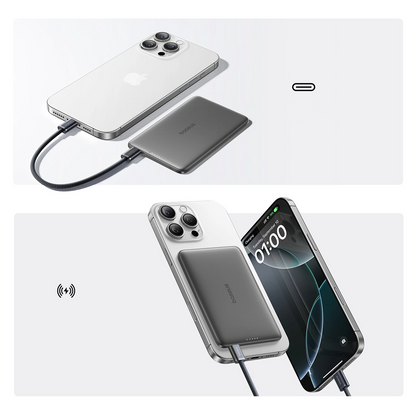 Bezdrátová externí baterie Baseus PicoGo AM41, 5000mAh, 20W, PD + FQI, 1 x QI - 1 x USB-C, Černá