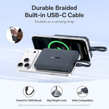 Bezdrátová powerbanka Baseus EnerFill FM11, 10 000 mAh, 30 W, PD + FQI, 1× QI – 2× USB-C, černá E0028904