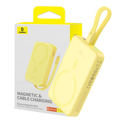Bezdrátová externí baterie Baseus Magnetic Mini, 10000mAh, 20W, PD + FQI, 1 x Lightning - 1 x QI - 1 x USB-C, žlutá P10022109Y23-00
