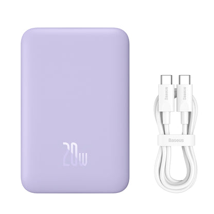 Externí bezdrátová baterie Baseus Magnetic Mini, 10000mAh, 20W, PD + FQI, 1 x QI - 1 x USB-C, Fialová PPCX110105