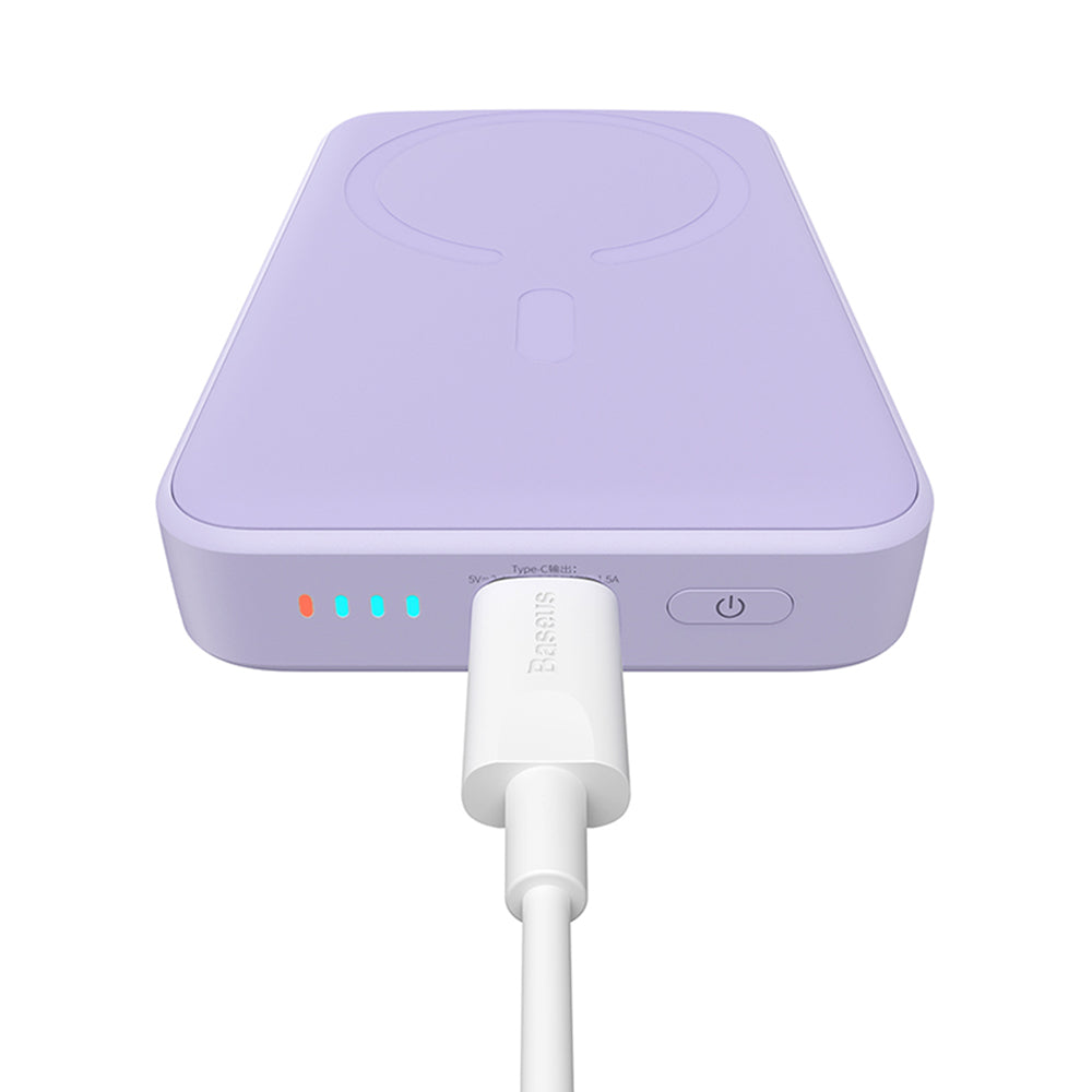 Externí bezdrátová baterie Baseus Magnetic Mini, 10000mAh, 20W, PD + FQI, 1 x QI - 1 x USB-C, Fialová PPCX110105