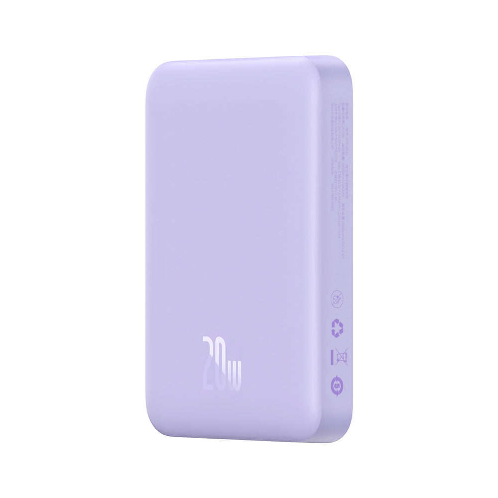 Externí bezdrátová baterie Baseus Magnetic Mini, 10000mAh, 20W, PD + FQI, 1 x QI - 1 x USB-C, Fialová PPCX110105