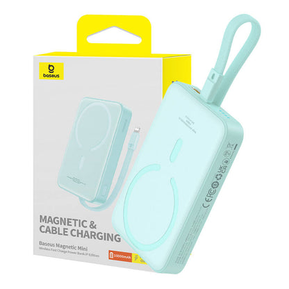 Externí bezdrátová baterie Baseus Magnetic Mini, 10000mAh, 20W, PD + FQI, 1 x Lightning - 1 x QI - 1 x USB-C, zelená P10022109333-00