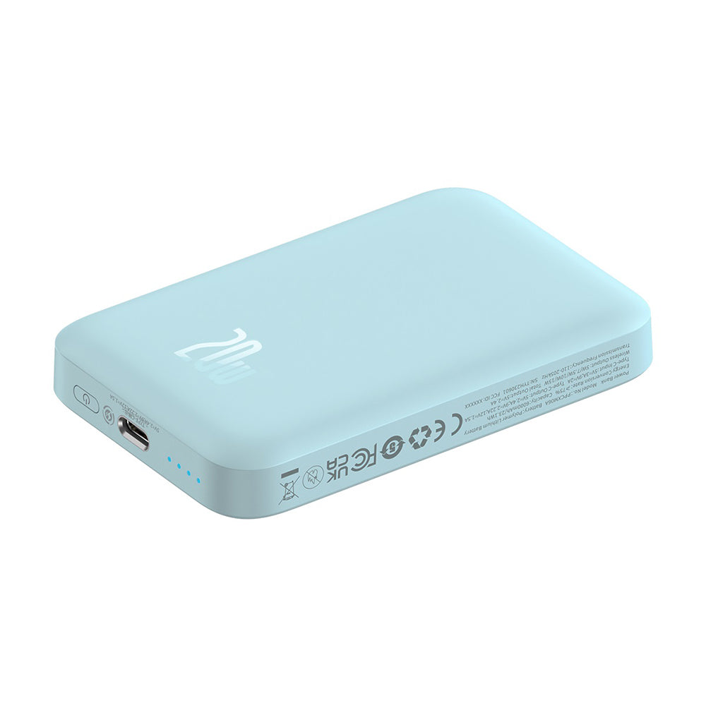 Bezdrátová externí baterie Baseus Mini Air, 6000mAh, 20W, PD + FQI, 1 x QI - 1 x USB-C, Modrá P10059002313-00