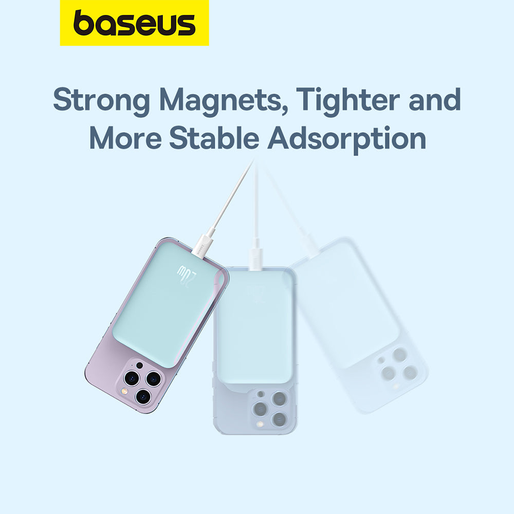 Bezdrátová externí baterie Baseus Mini Air, 6000mAh, 20W, PD + FQI, 1 x QI - 1 x USB-C, Modrá P10059002313-00