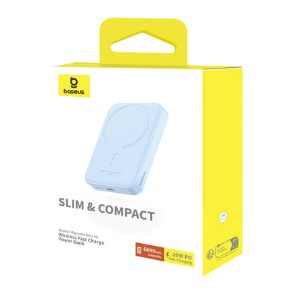 Bezdrátová externí baterie Baseus Mini Air, 6000mAh, 20W, PD + FQI, 1 x QI - 1 x USB-C, Modrá P10059002313-00