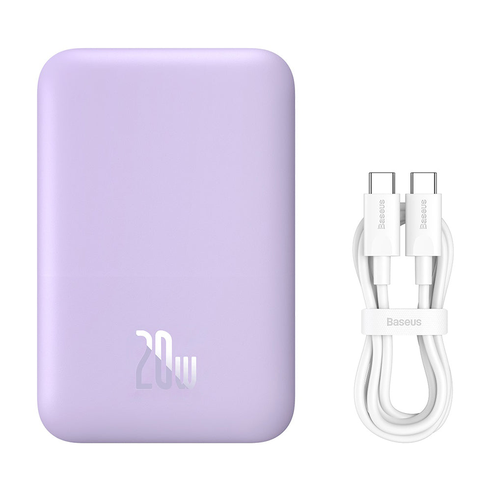 Externí bezdrátová baterie Baseus Mini Air, 6000mAh, 20W, PD + FQI, 1 x QI - 1 x USB-C, Fialová P10059002513-00